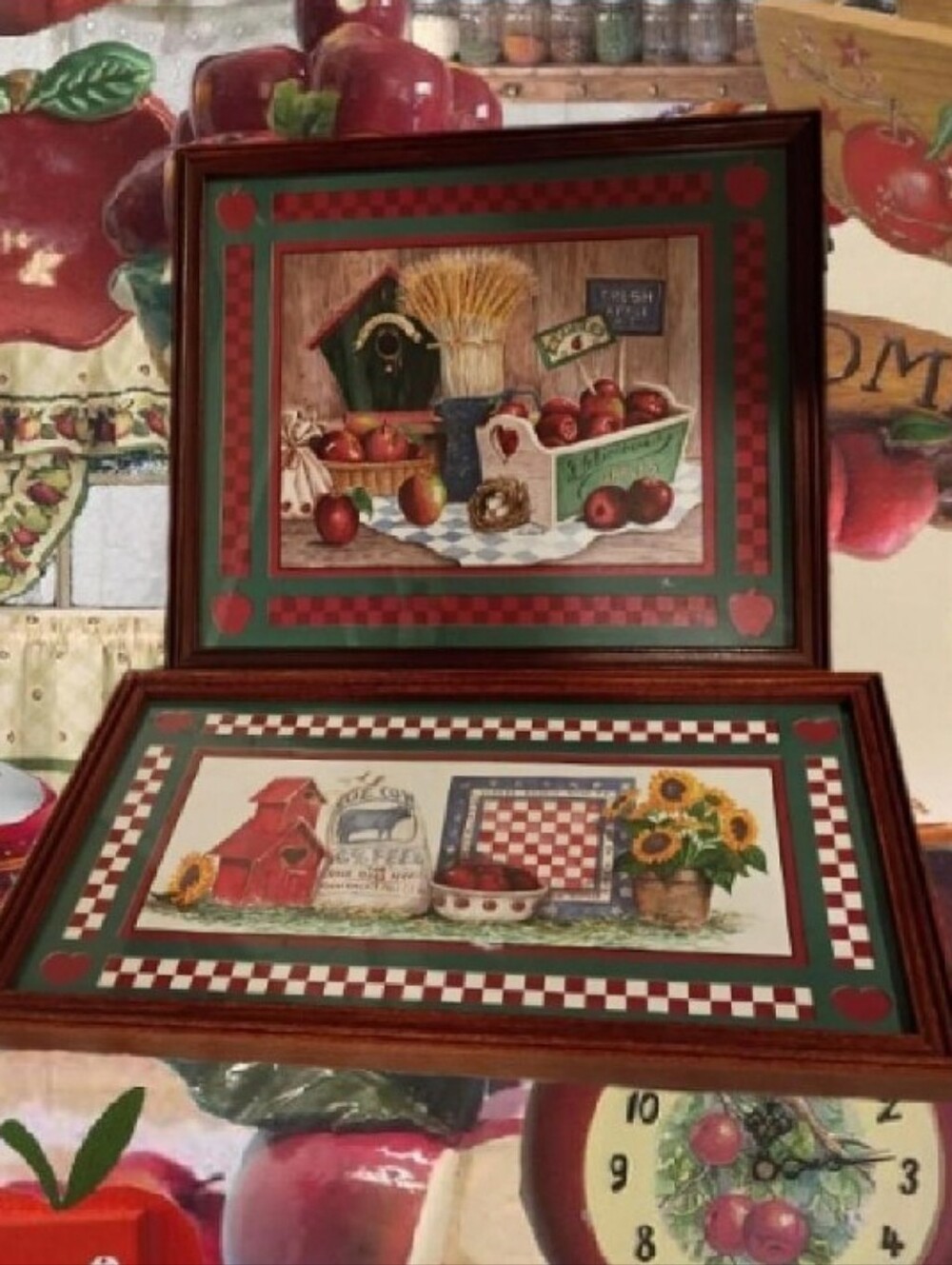 2 VTG 90s Home Interior Country Farmhouse Apple Framed Wall Art